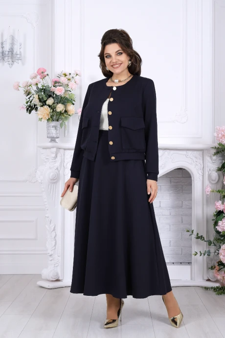 Юбочный костюм Нинель Шик 7522 синий тройка #1