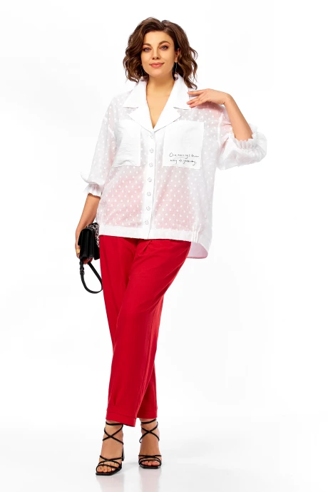 Брючный костюм Ольга Стиль 1024 белый+красный двойка #1