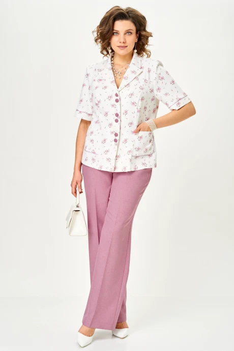 Брючный костюм AIRA style 24252 Пыльная роза+ белый двойка #1