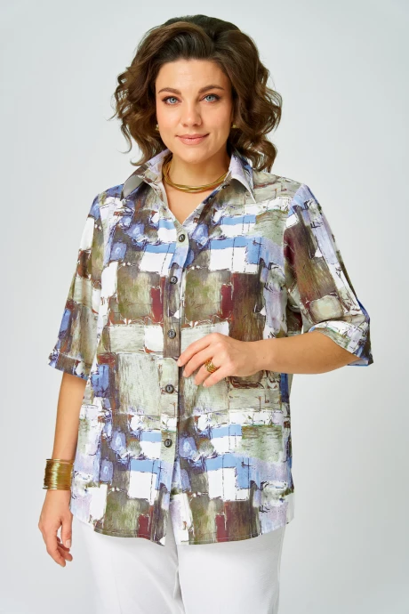 Блузка БелЭльСтиль 881 голубой дизайн #1