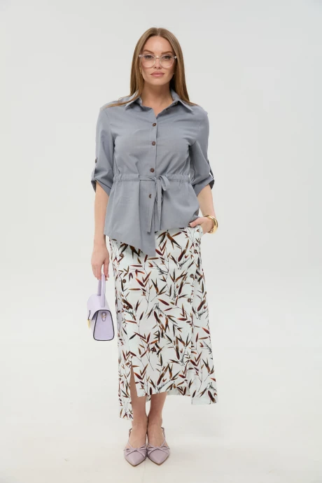 Юбочный костюм NikVa 980-8 серый_и_листья_мультиколор двойка #1