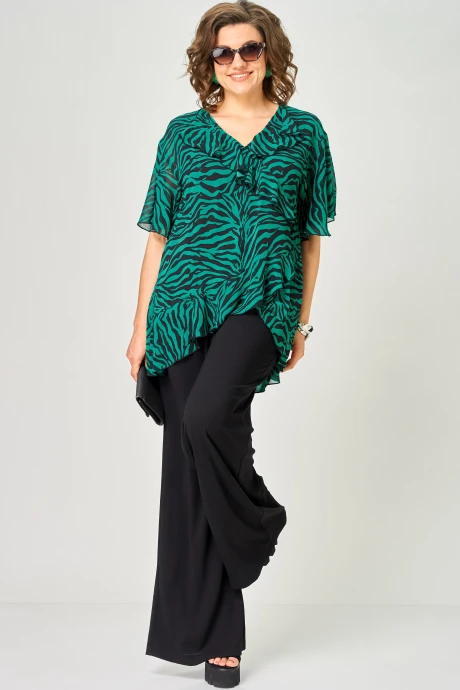 Блузка EVA GRANT 198-1 принт_изумруд #1