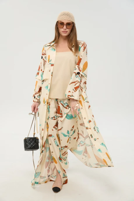 Брючный костюм NikVa 976-8 песок_и_бохо_мультиколор тройка #1