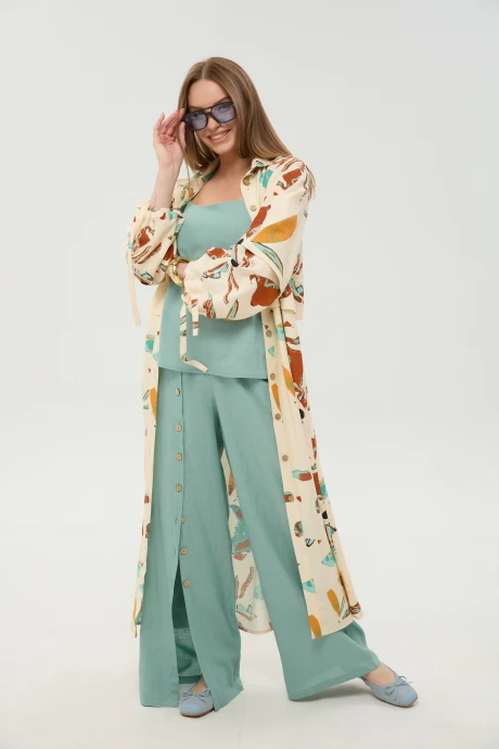 Брючный костюм NikVa 976-9 мята_и_бохо_мультиколор тройка #1