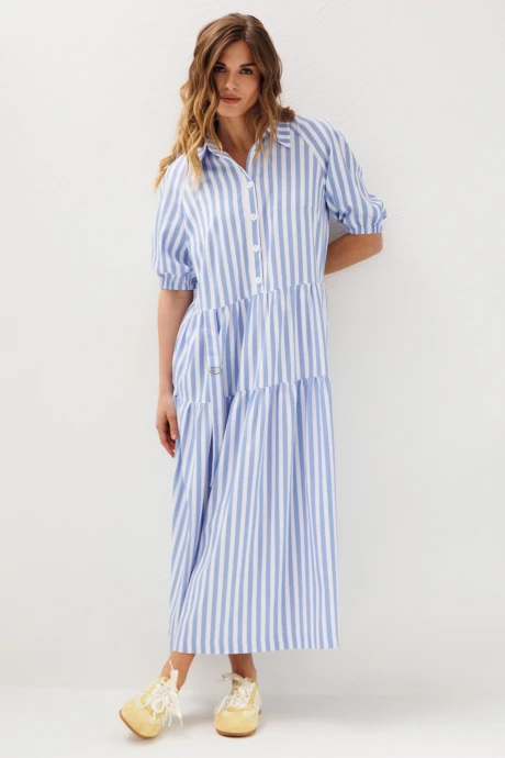 Платье Ларс Стиль 1231 голубой, молочный принт полоса #1