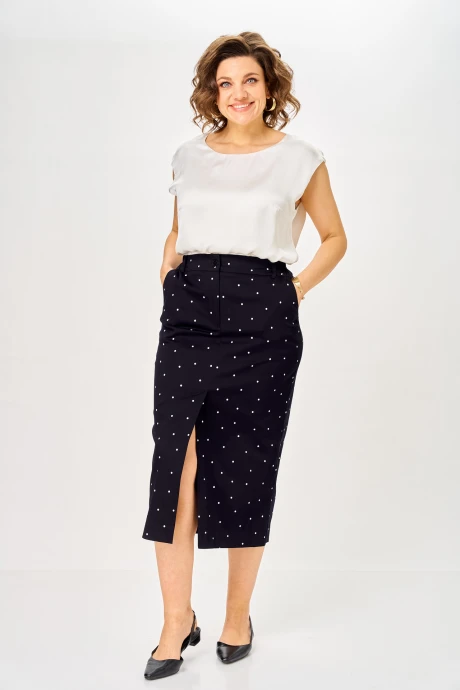 Юбка БелЭльСтиль 611 чернильно-синий горох #1