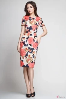Платье Teffi Style 1082 розы на бежевом фоне