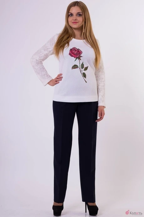 Брючный костюм Надин-Н 1285 молочно-белый/т.синий #1