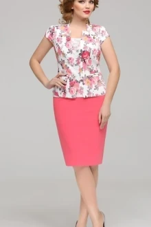 Юбочный костюм ЛаКона 744 коралл/крупные цветы