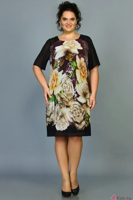 Платье ALANI COLLECTION 380 бежевые цветы #1