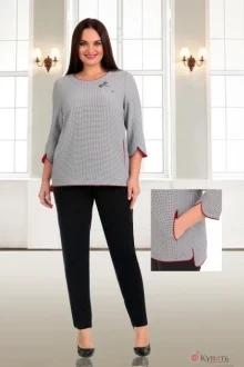 Брючный костюм Мишель Стиль 532 отделка красный