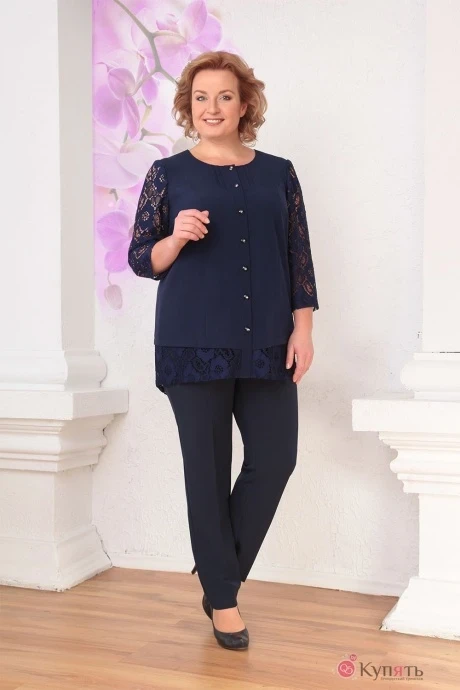 Брючный костюм Орхидея Люкс 718 темно-синий #1