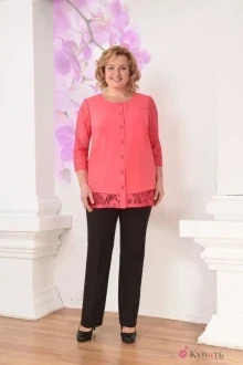 Брючный костюм Орхидея Люкс 718 коралл/черный