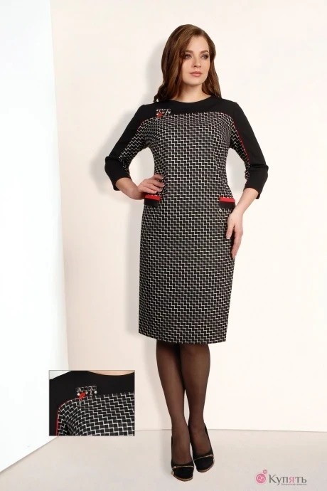 Платье Мишель Стиль 563 черно-белый,отделка-коралл #1