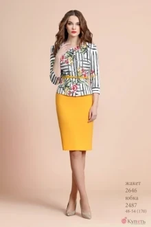 Жакет (пиджак) Bazalini 2646 черно/белый с цветами