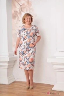Платье Орхидея Люкс 757 цветы на белом фоне