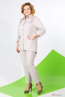 Брючный костюм ЛаКона 1015 беж с вышивкой