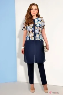 Брючный костюм Мишель Стиль 588 темно-синий/часы