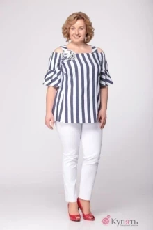 Брючный костюм Ладис Лайн 813 синий/белый