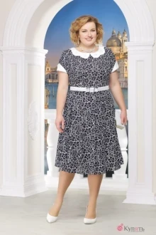 Платье Нинель Шик 1215 синие ромашки