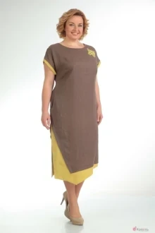 Платье Diamant 1177 коричневый/желтый
