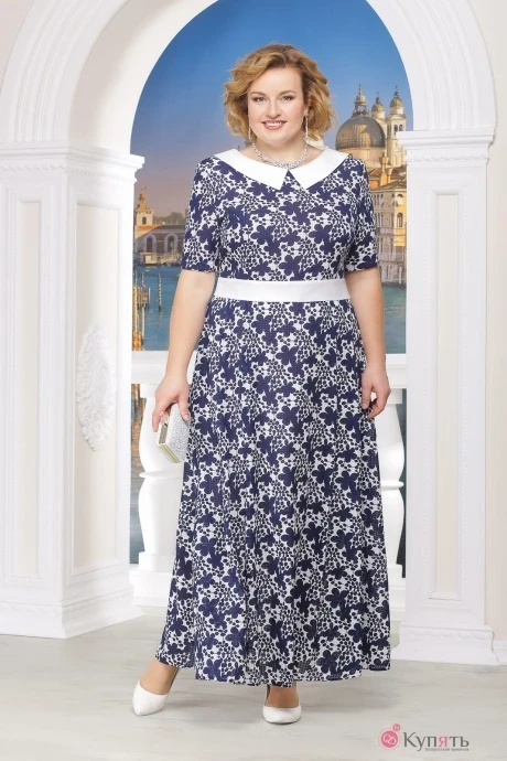 Платье Нинель Шик 295 синие цветы #1