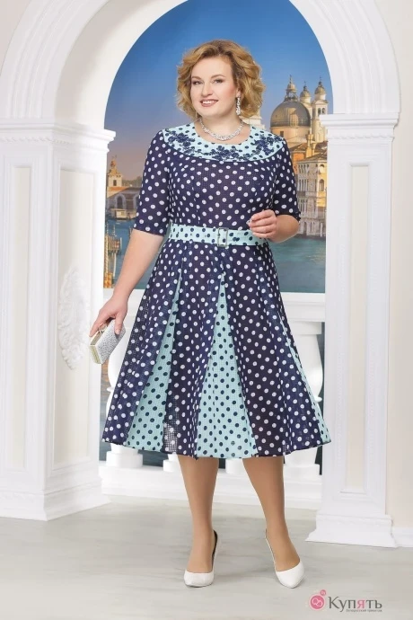 Платье Нинель Шик 5521 синий горох/бирюза #1